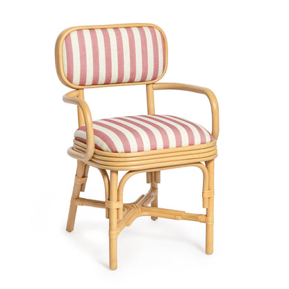 Dorine Striped Performance Linen & Rattan Dining Armchair - Cherry - Image 1