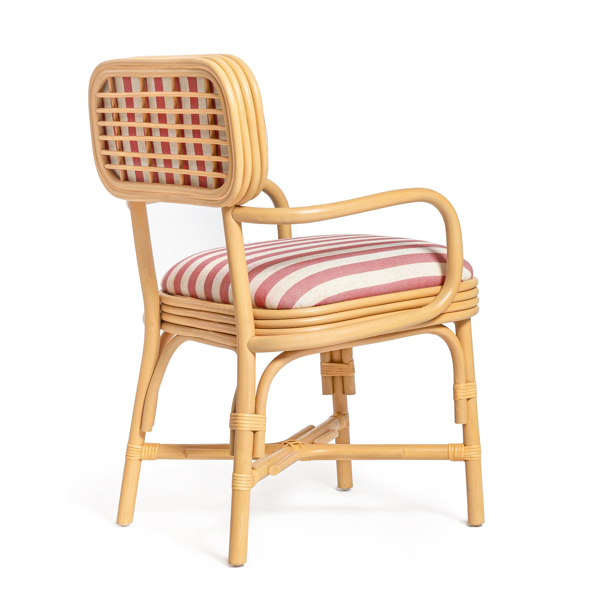 Dorine Striped Performance Linen & Rattan Dining Armchair - Cherry - Image 5