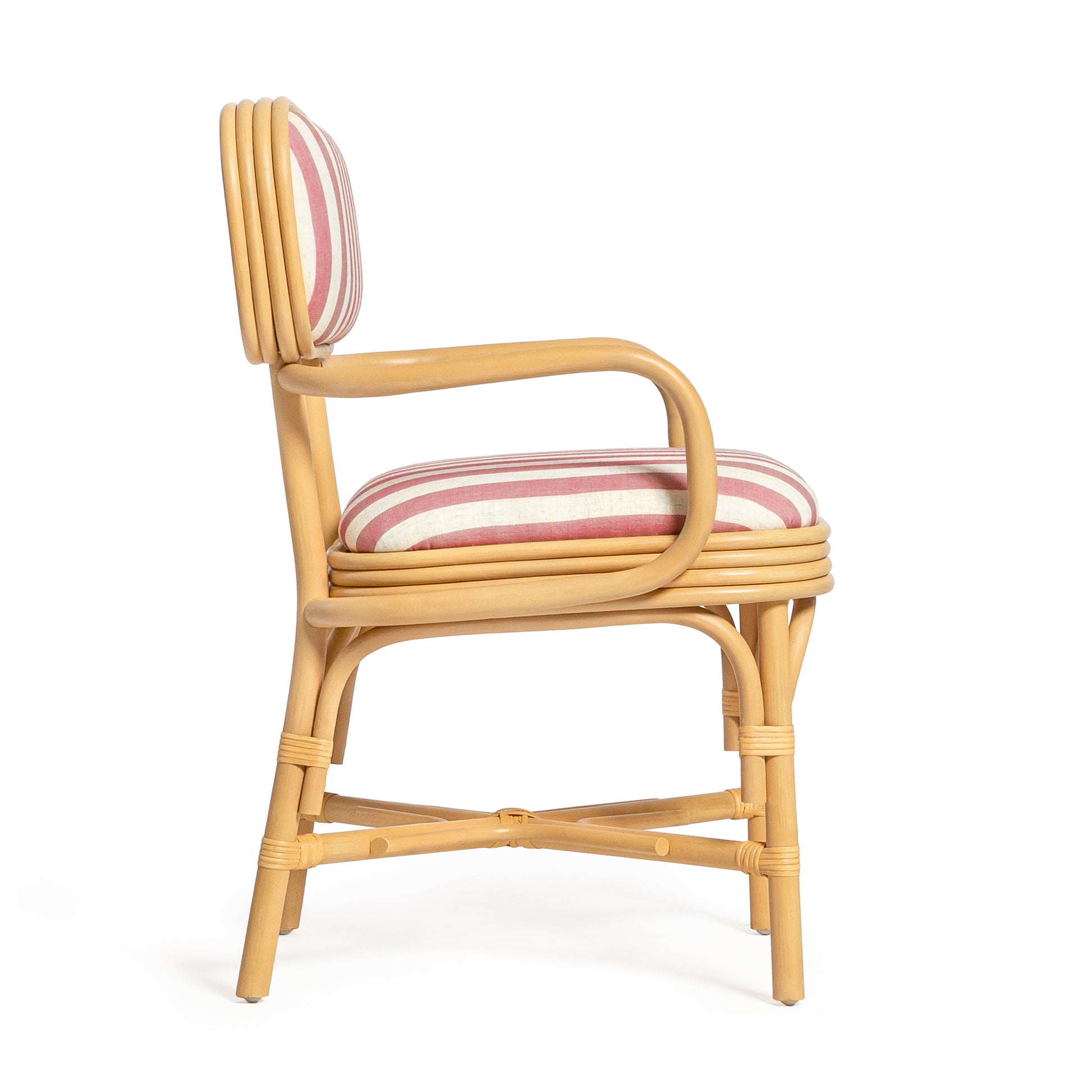 Dorine Striped Performance Linen & Rattan Dining Armchair - Cherry - Image 4