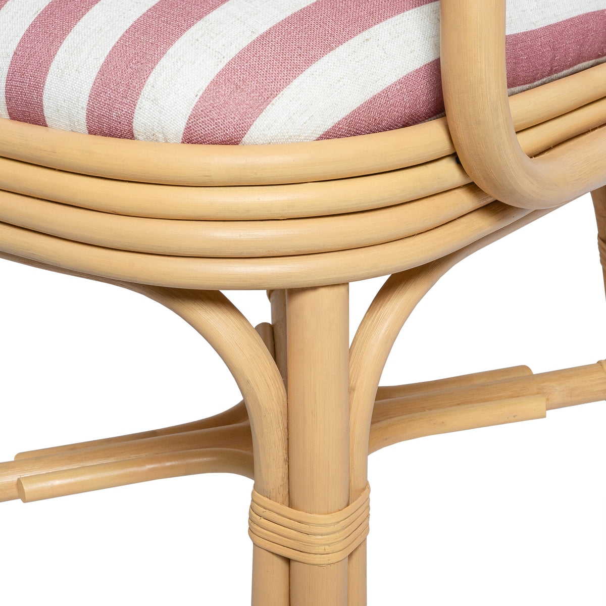 Dorine Striped Performance Linen & Rattan Dining Armchair - Cherry - Image 7