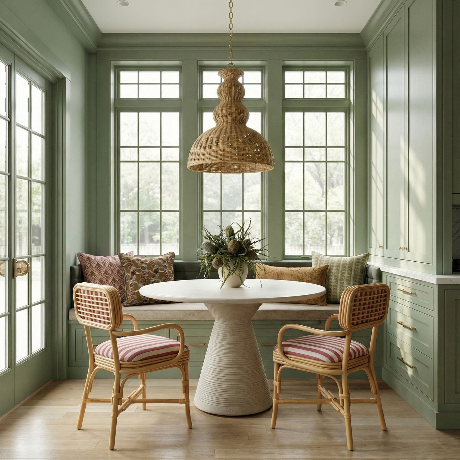 Dorine Striped Performance Linen & Rattan Dining Armchair - Cherry - Image 2