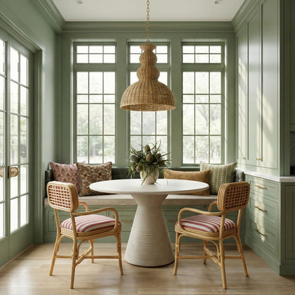 Dorine Striped Performance Linen & Rattan Dining Armchair - Cherry - Image 1