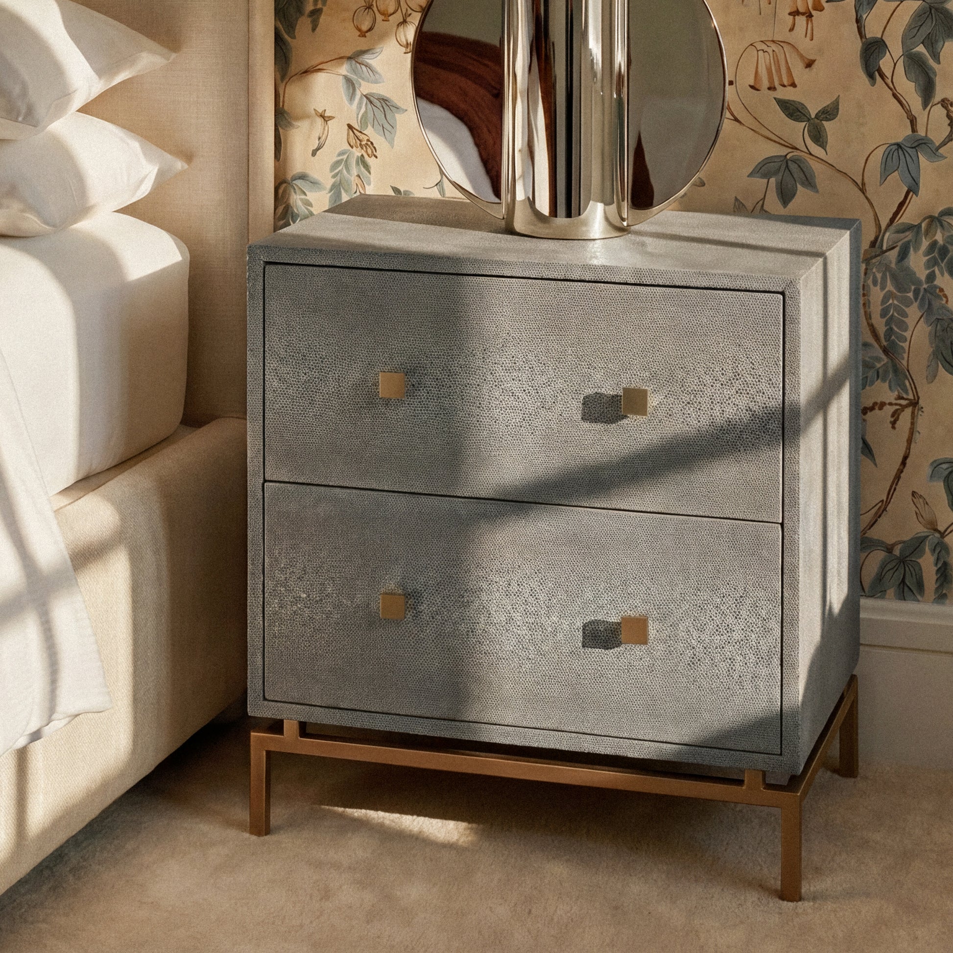 Pesce 25" Faux Shagreen 2-Drawer Nightstand - Grey - Image 2