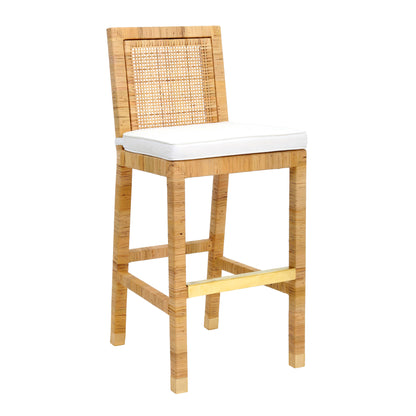 Amara Woven Rattan Performance Fabric Stool - Bar Height - Image 1