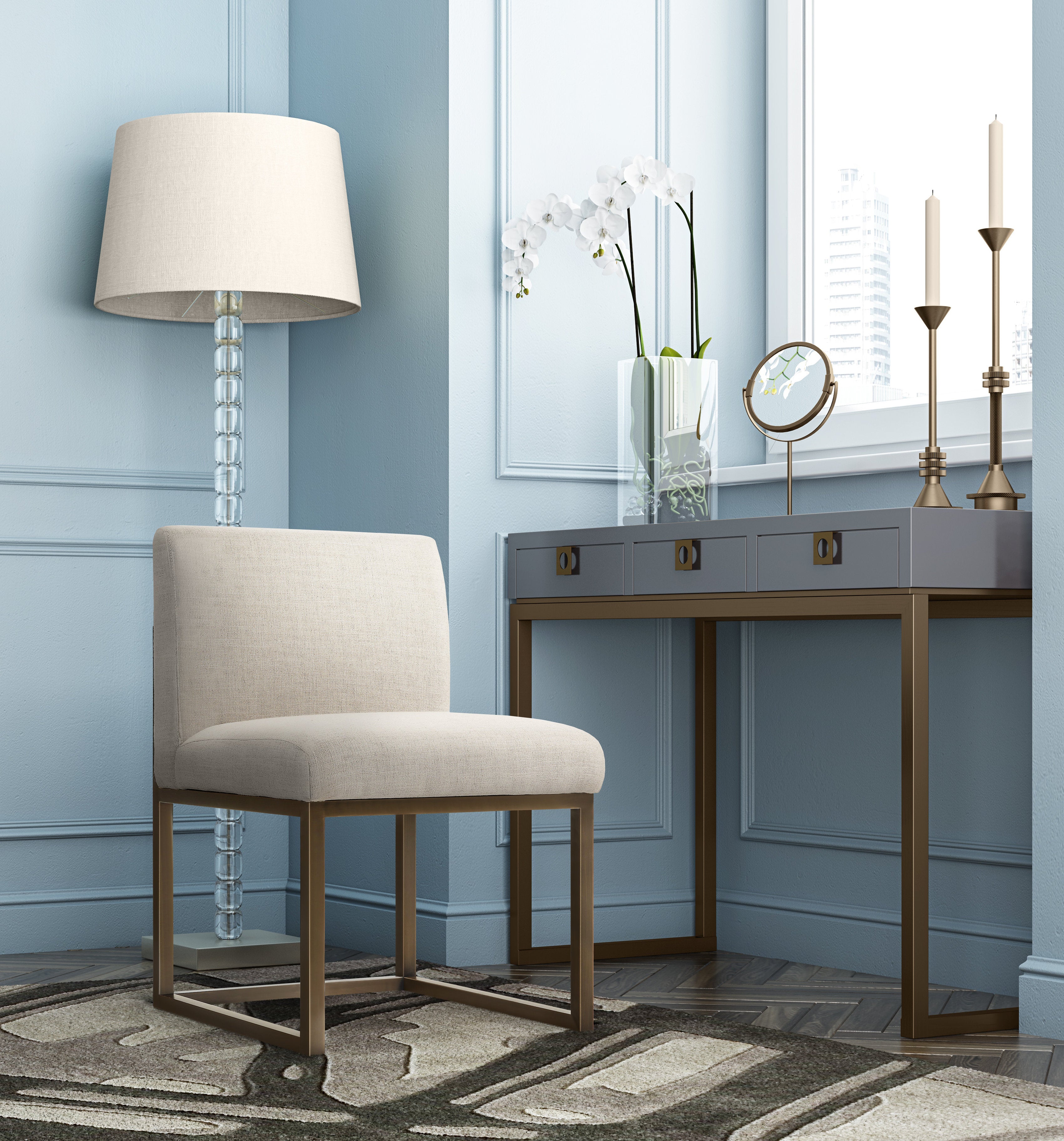 Haute Beige Linen Chair in Brass | TOV Furniture