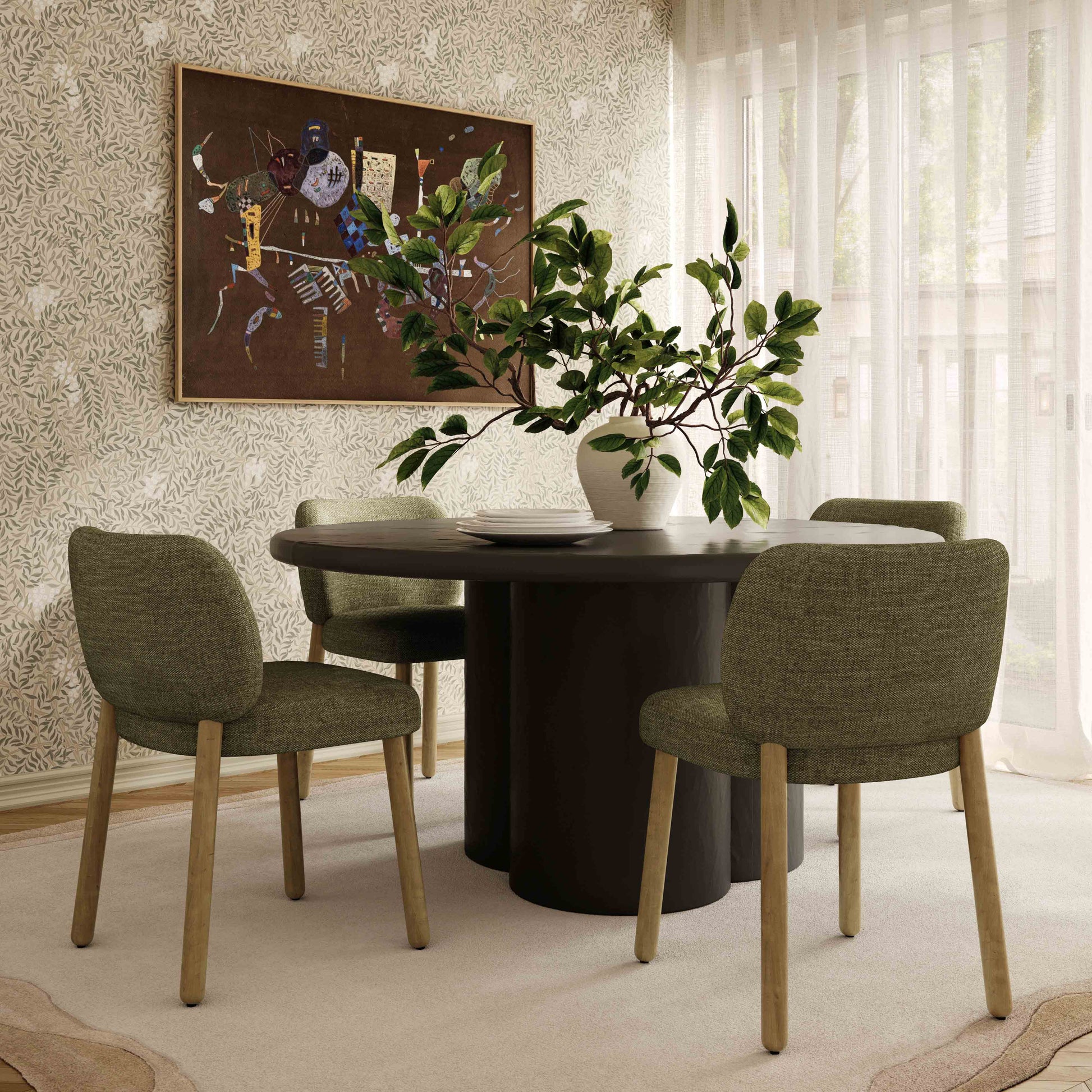 Foxy Textured Performance Fabric Dining Chair - Olive Green - Image 2