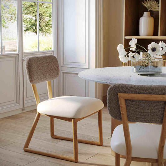 Bobbie Cream Performance Vegan Leather and Grey Vegan Shearling Dining Chair - Image 2