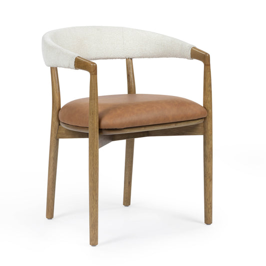 Vina Cognac Performance Vegan Leather and Cream Textured Weave Dining Chair - Image 1