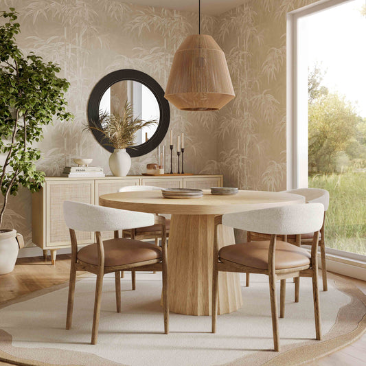 Vina Cognac Performance Vegan Leather and Cream Textured Weave Dining Chair - Image 2