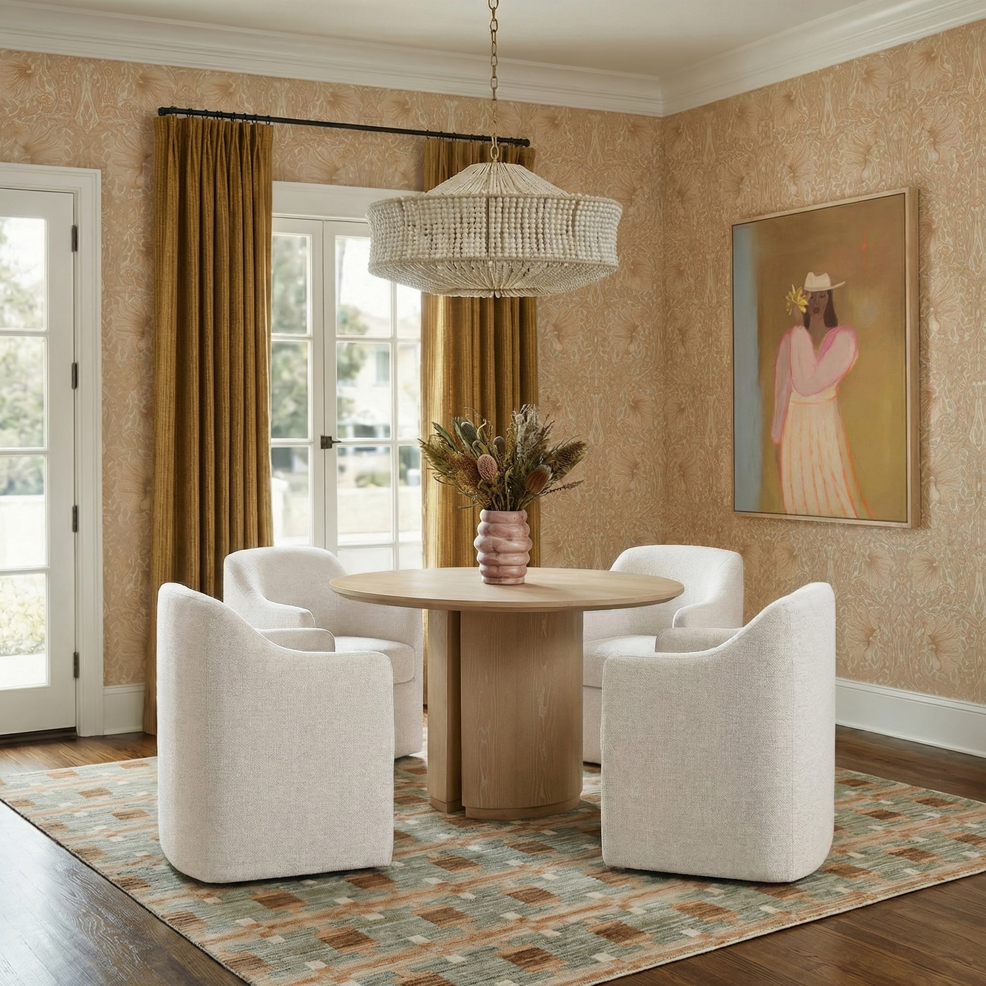 Helena Tall Textured Weave Performance Fabric Dining Chair - Off-White - Image 2