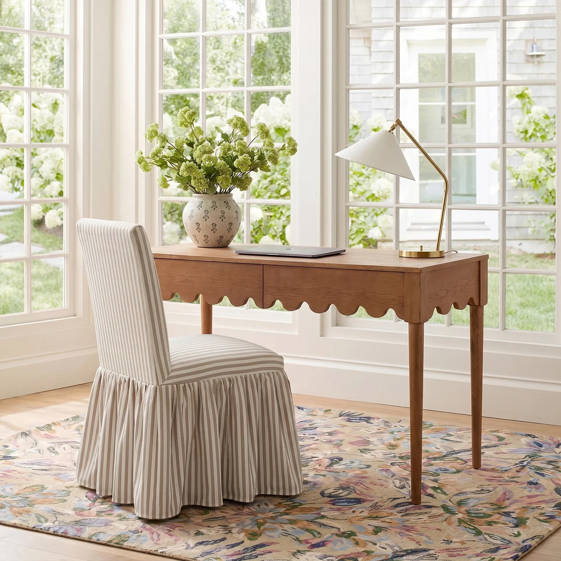Gertrude Striped Performance Linen Skirted Dining Chair - Khaki - Image 3