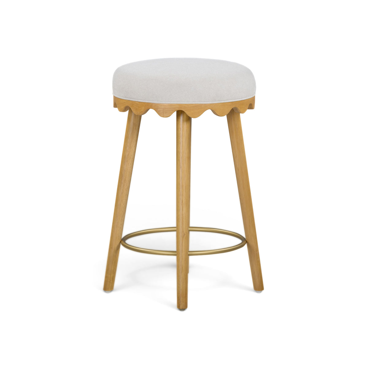 Oodle Performance Vegan Mohair Bar and Counter Stool - Cream / Natural Ash / Counter Height - Image 1