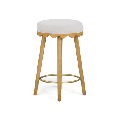 Oodle Performance Vegan Mohair Bar and Counter Stool - Cream / Natural Ash / Counter Height - Image 1