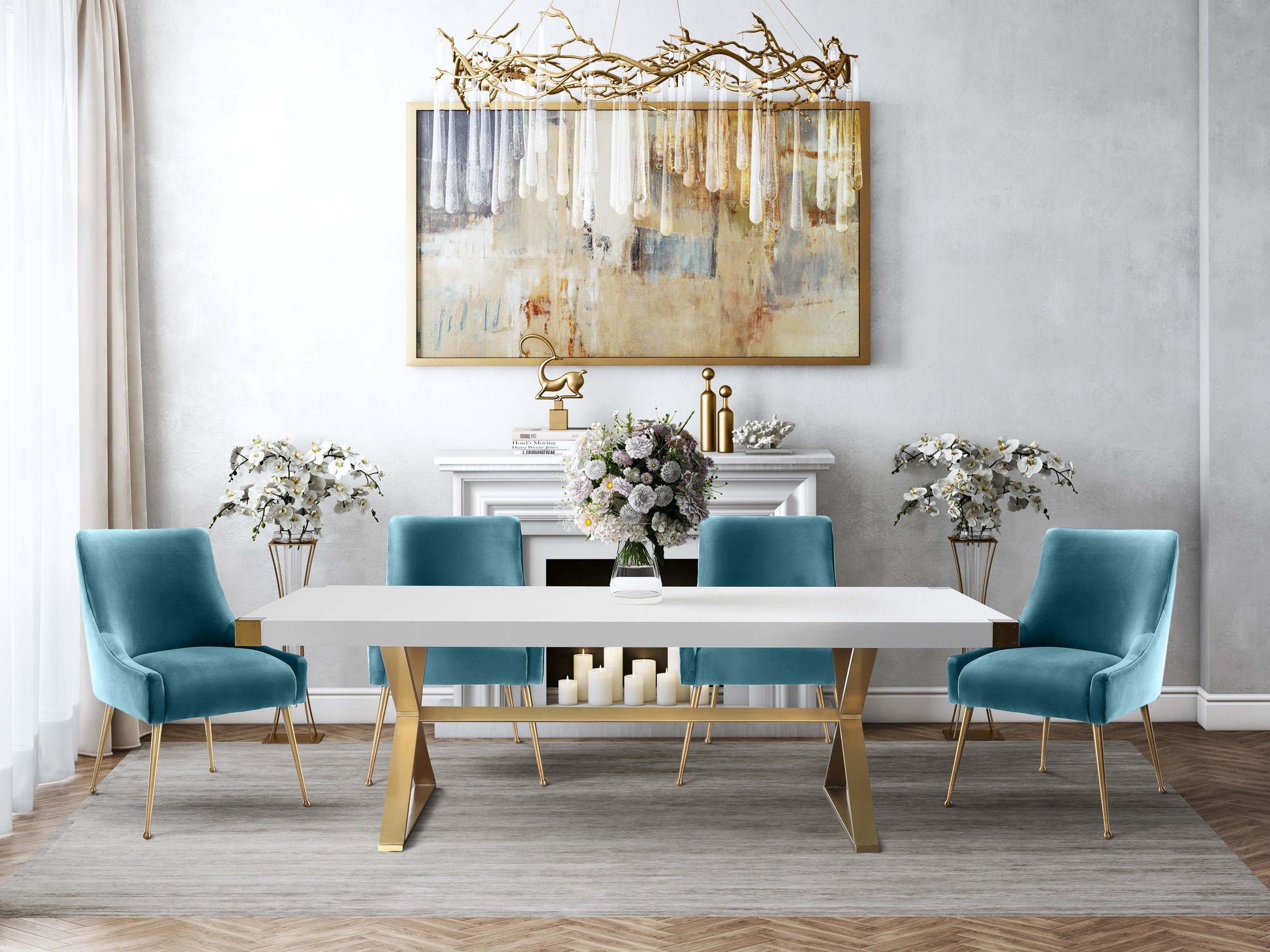 Beatrix Performance Velvet Dining Chair - Sea Blue - Image 2