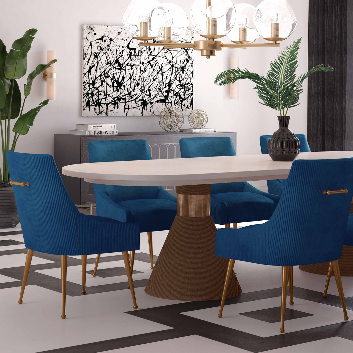Beatrix Pleated Performance Velvet Dining Chair - Navy - Image 3