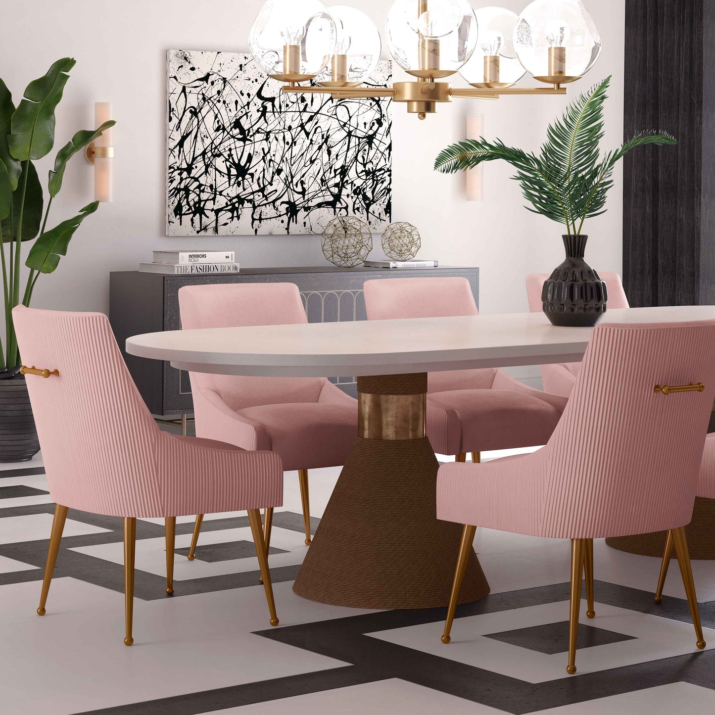 Beatrix Pleated Performance Velvet Dining Chair - Blush - Image 2