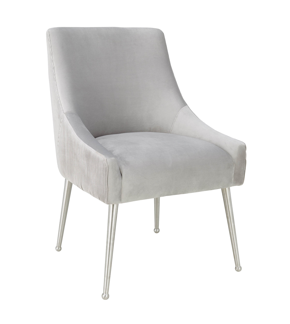 Beatrix Pleated Performance Velvet Dining Chair - Light Grey/Silver - Image 2