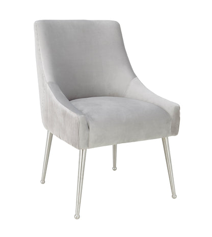 Beatrix Pleated Performance Velvet Dining Chair - Light Grey/Silver - Image 2