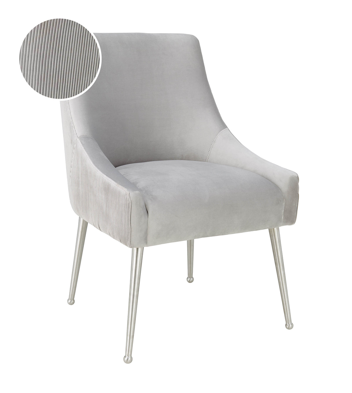 Beatrix Pleated Performance Velvet Dining Chair - Light Grey/Silver - Image 6