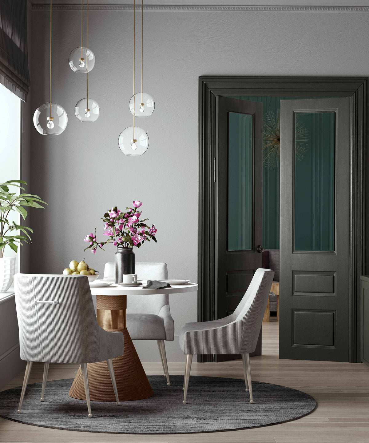 Beatrix Pleated Performance Velvet Dining Chair - Light Grey/Silver - Image 2