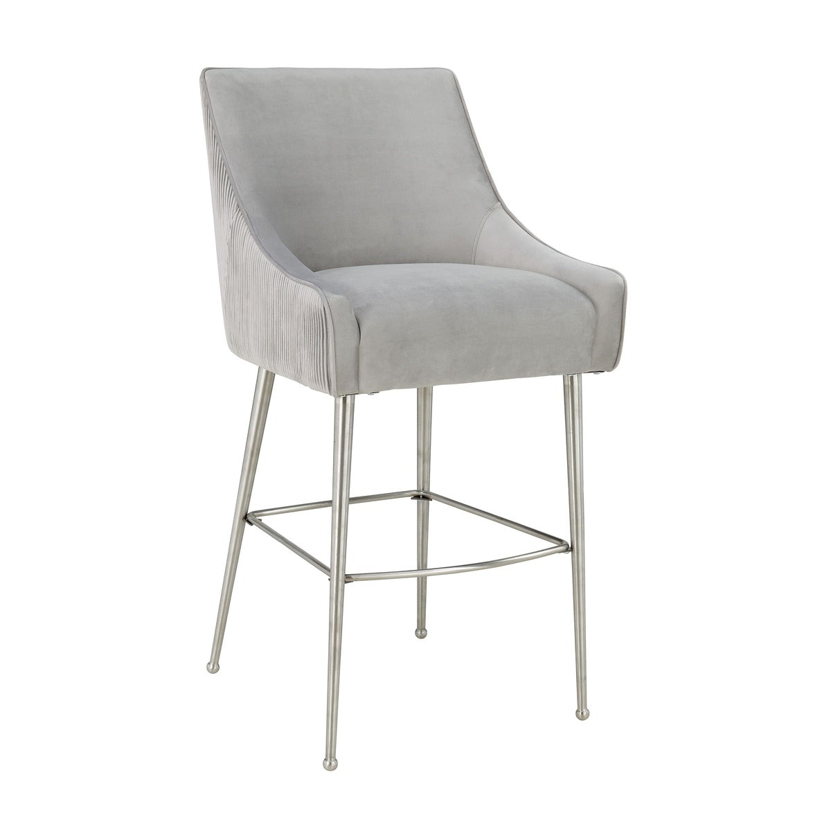 Beatrix Pleated Performance Velvet Stool - Light Grey / Bar Height - Image 1