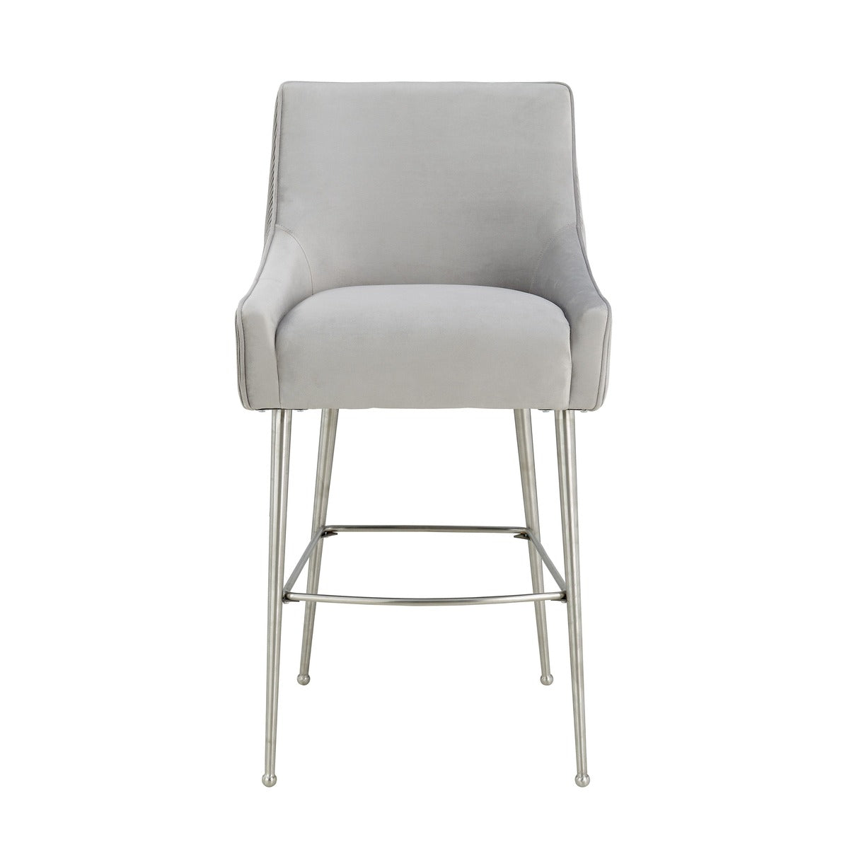Beatrix Pleated Performance Velvet Stool - Light Grey / Bar Height - Image 3