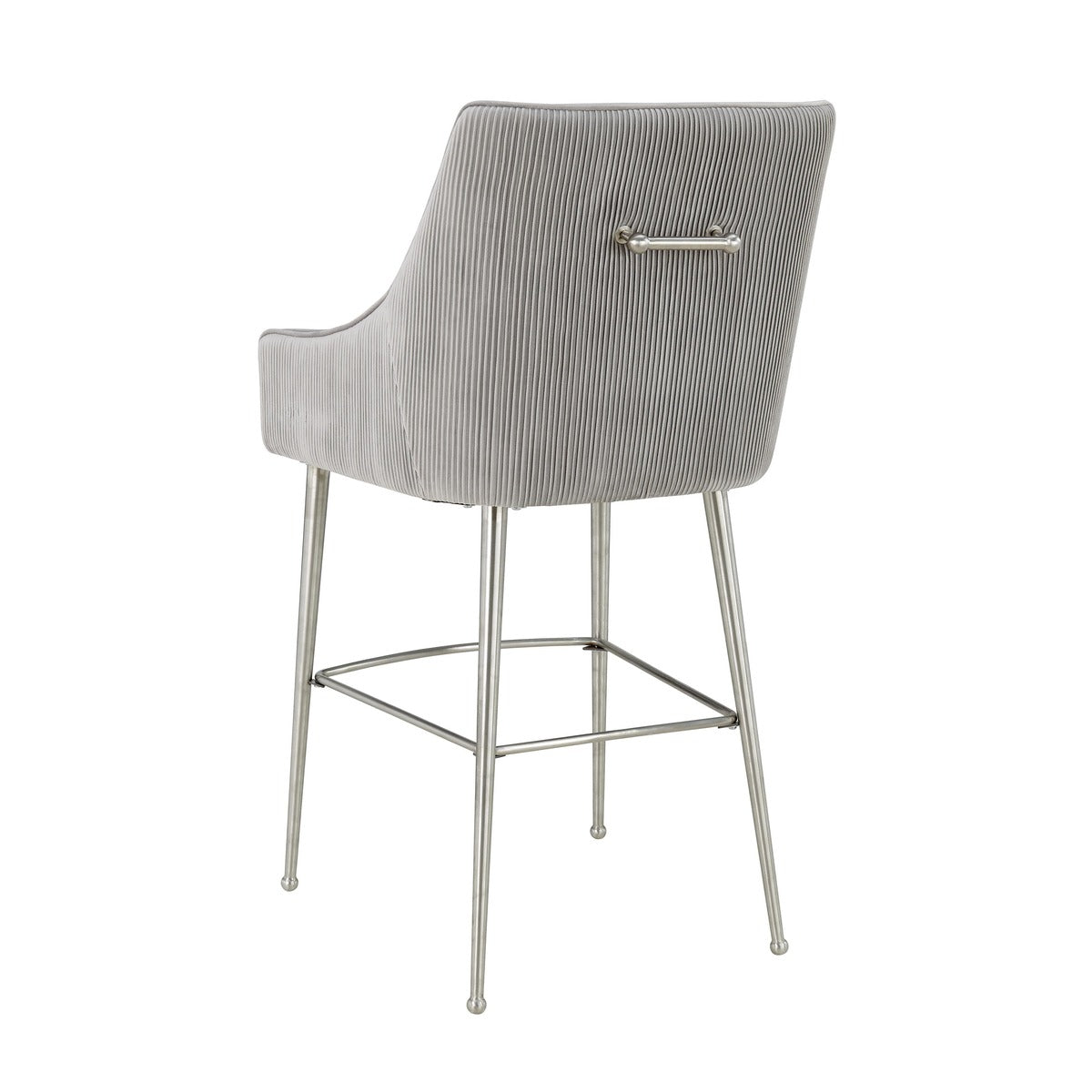 Beatrix Pleated Performance Velvet Stool - Light Grey / Bar Height - Image 4