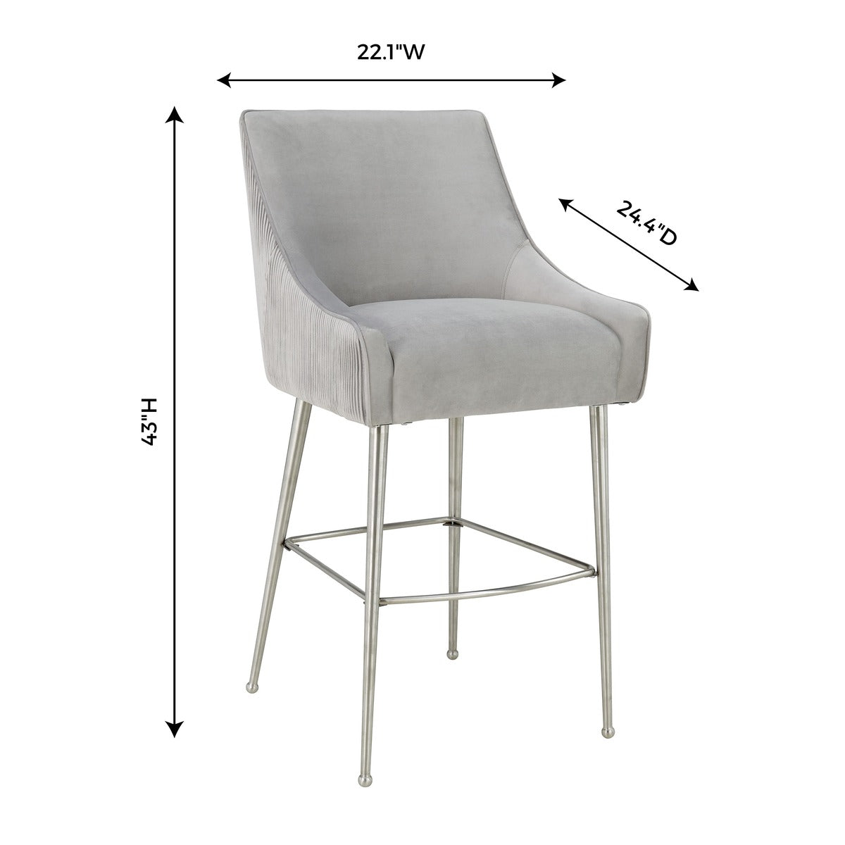Beatrix Pleated Performance Velvet Stool - Light Grey / Bar Height - Image 6