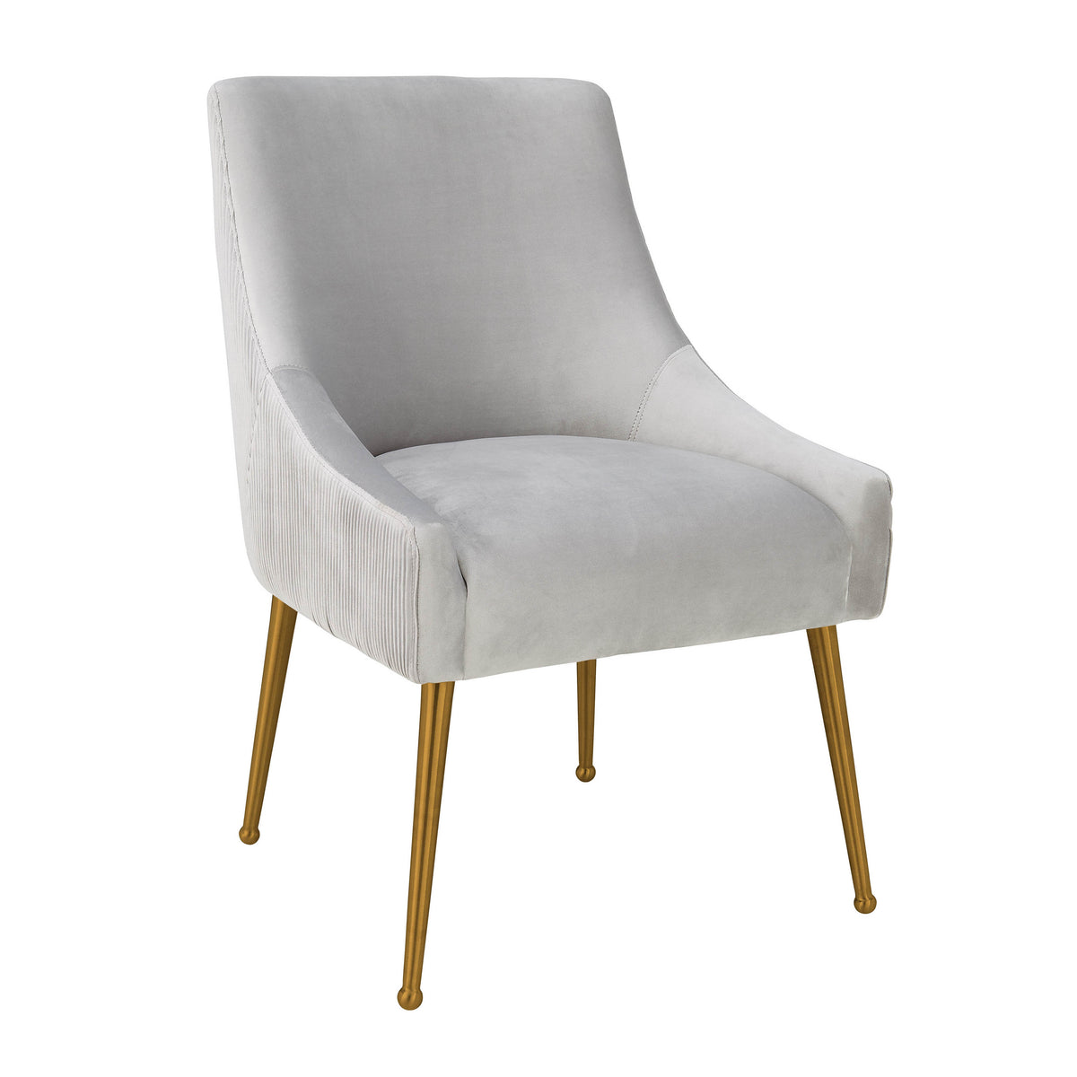 Beatrix Pleated Performance Velvet Dining Chair - Light Grey/Gold - Image 2