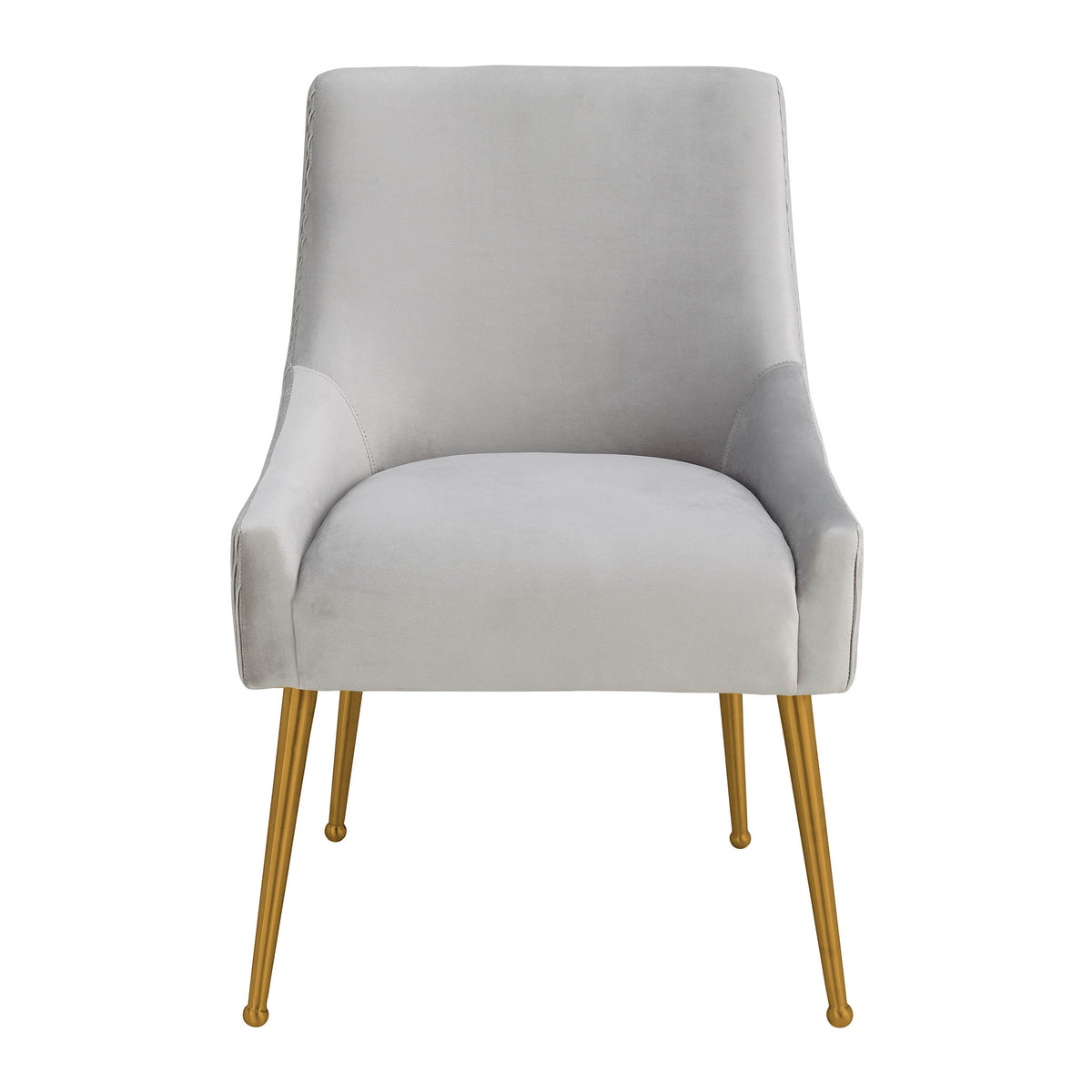 Beatrix Pleated Performance Velvet Dining Chair - Light Grey/Gold - Image 3