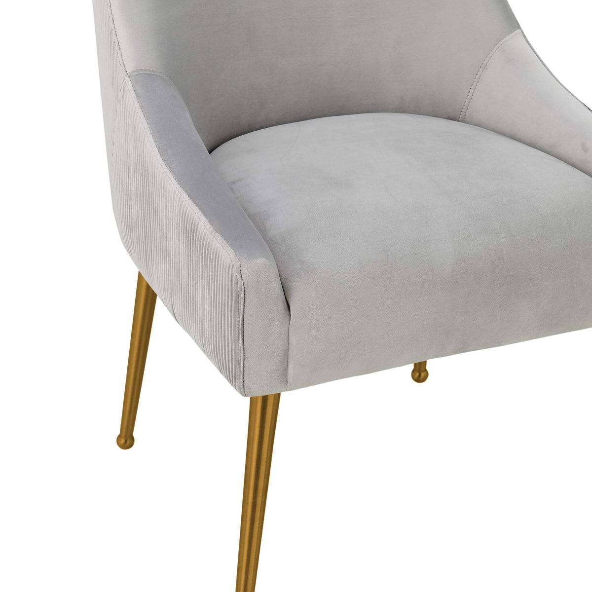 Beatrix Pleated Performance Velvet Dining Chair - Light Grey/Gold - Image 5