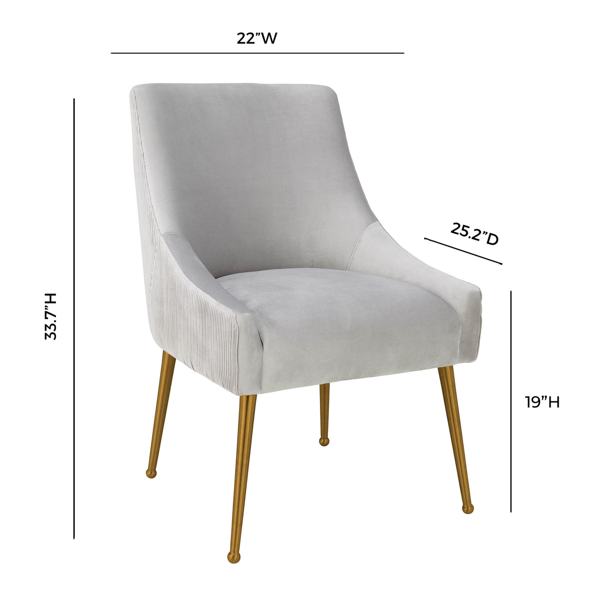 Beatrix Pleated Performance Velvet Dining Chair - Light Grey/Gold - Image 6