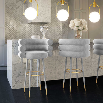 Betty Performance Velvet Stool - Grey / Bar Height - Image 1