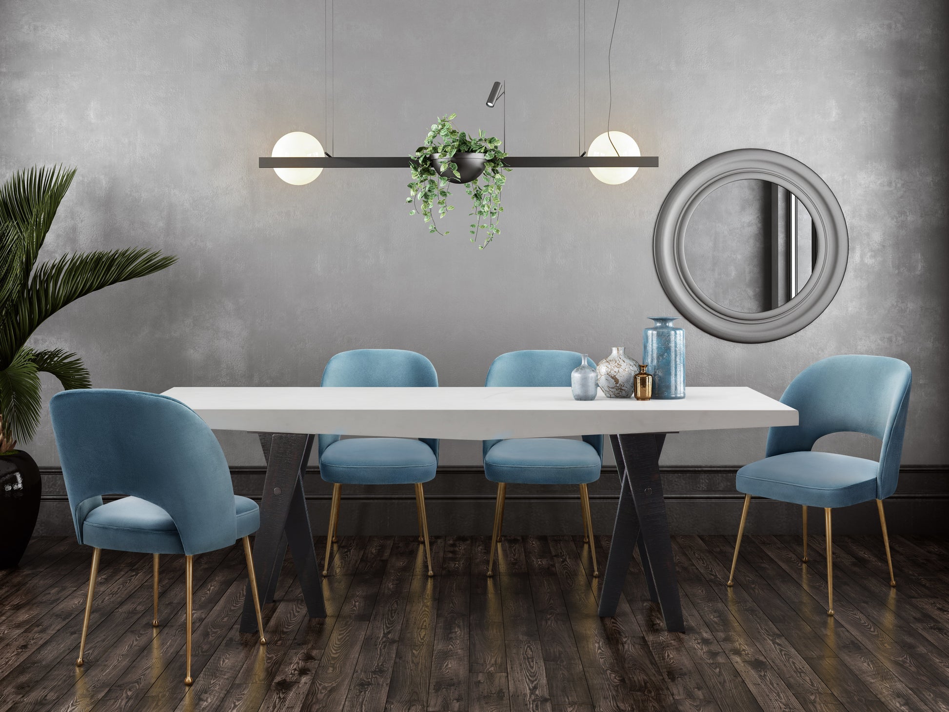 Swell Performance Velvet Dining Chair - Sea Blue - Image 2