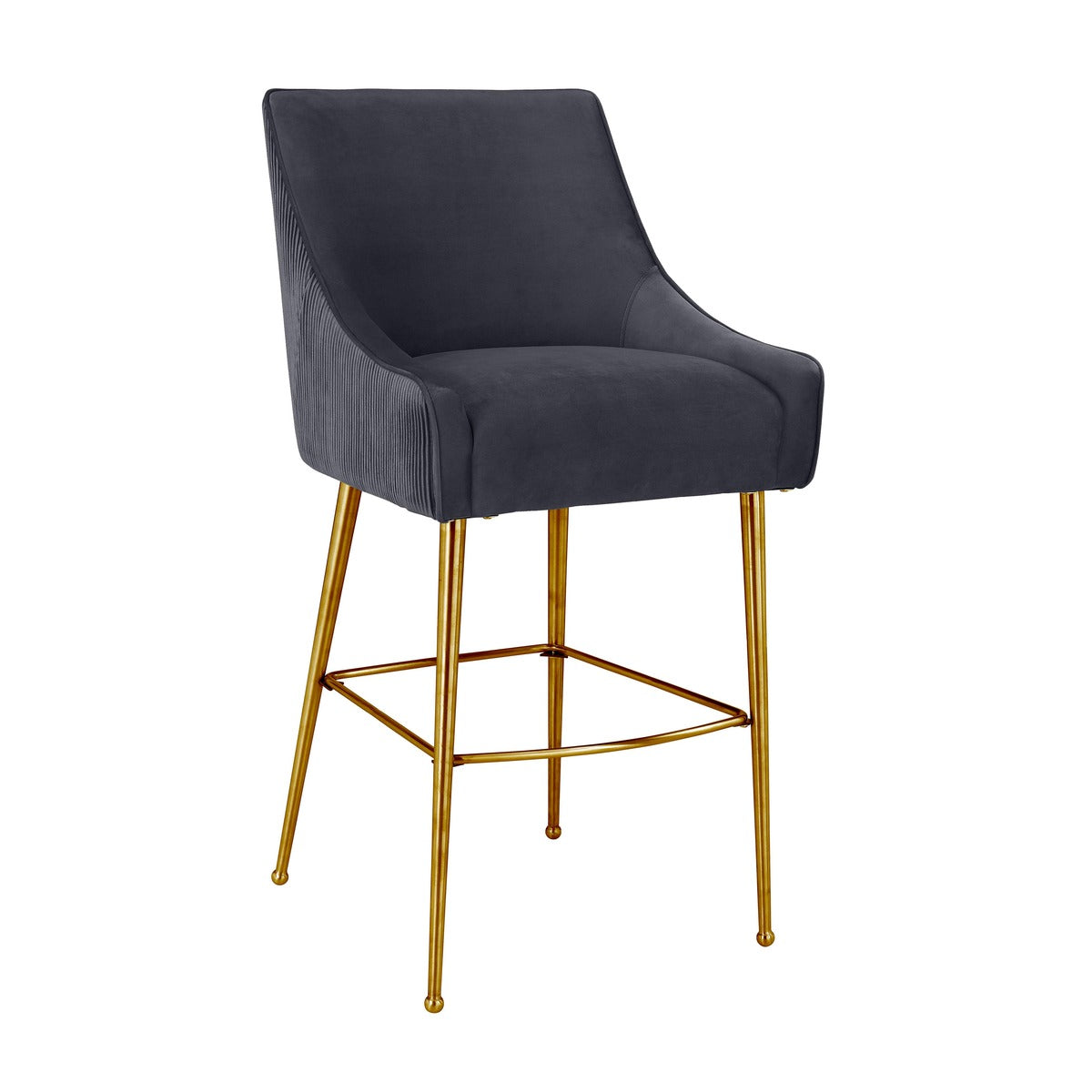 Beatrix Pleated Performance Velvet Stool - Grey / Bar Height - Image 1