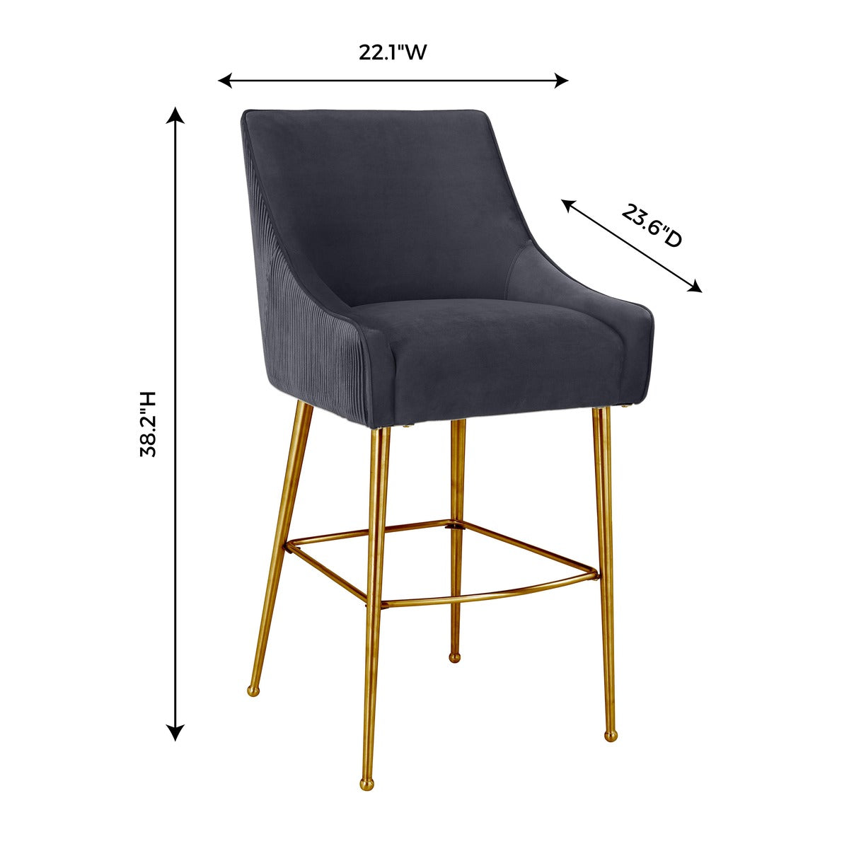 Beatrix Pleated Performance Velvet Stool - Grey / Counter Height - Image 6