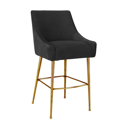 Beatrix Pleated Performance Velvet Stool - Black / Bar Height - Image 1