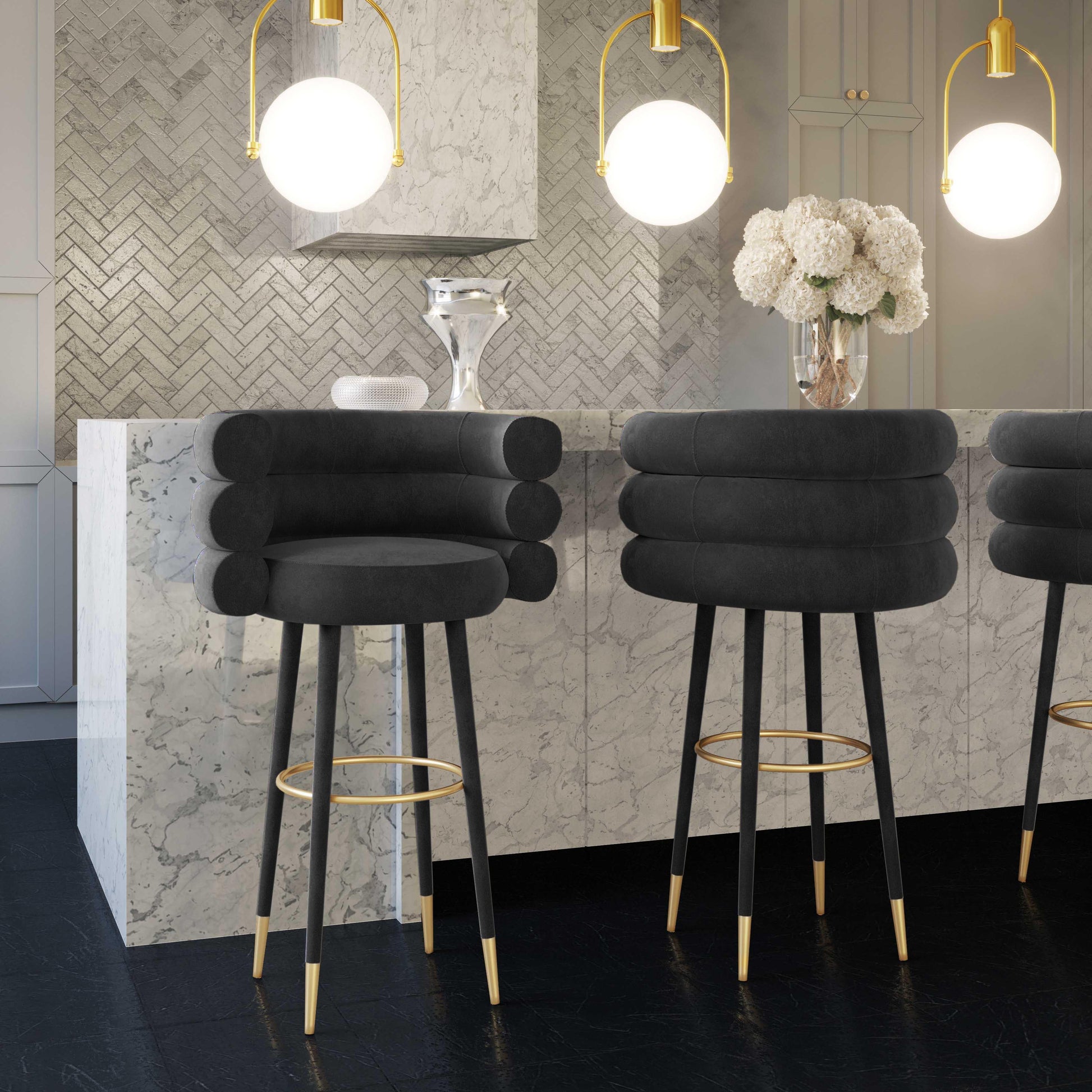 Betty Performance Velvet Stool - Black / Counter Height - Image 2