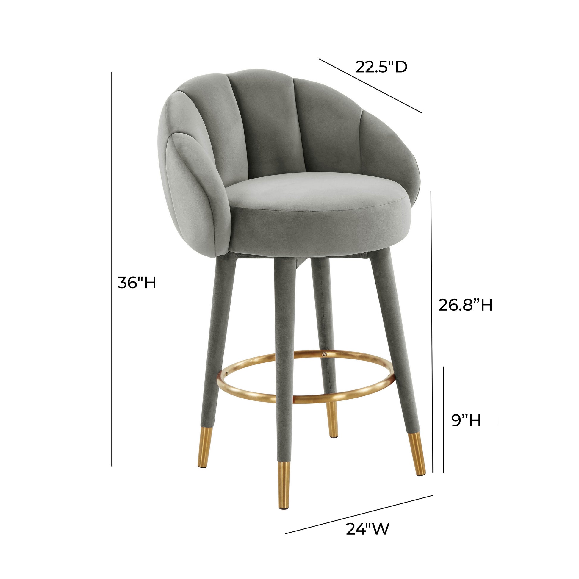 Myla Performance Velvet Swivel Stool - Light Grey / Counter Height - Image 8