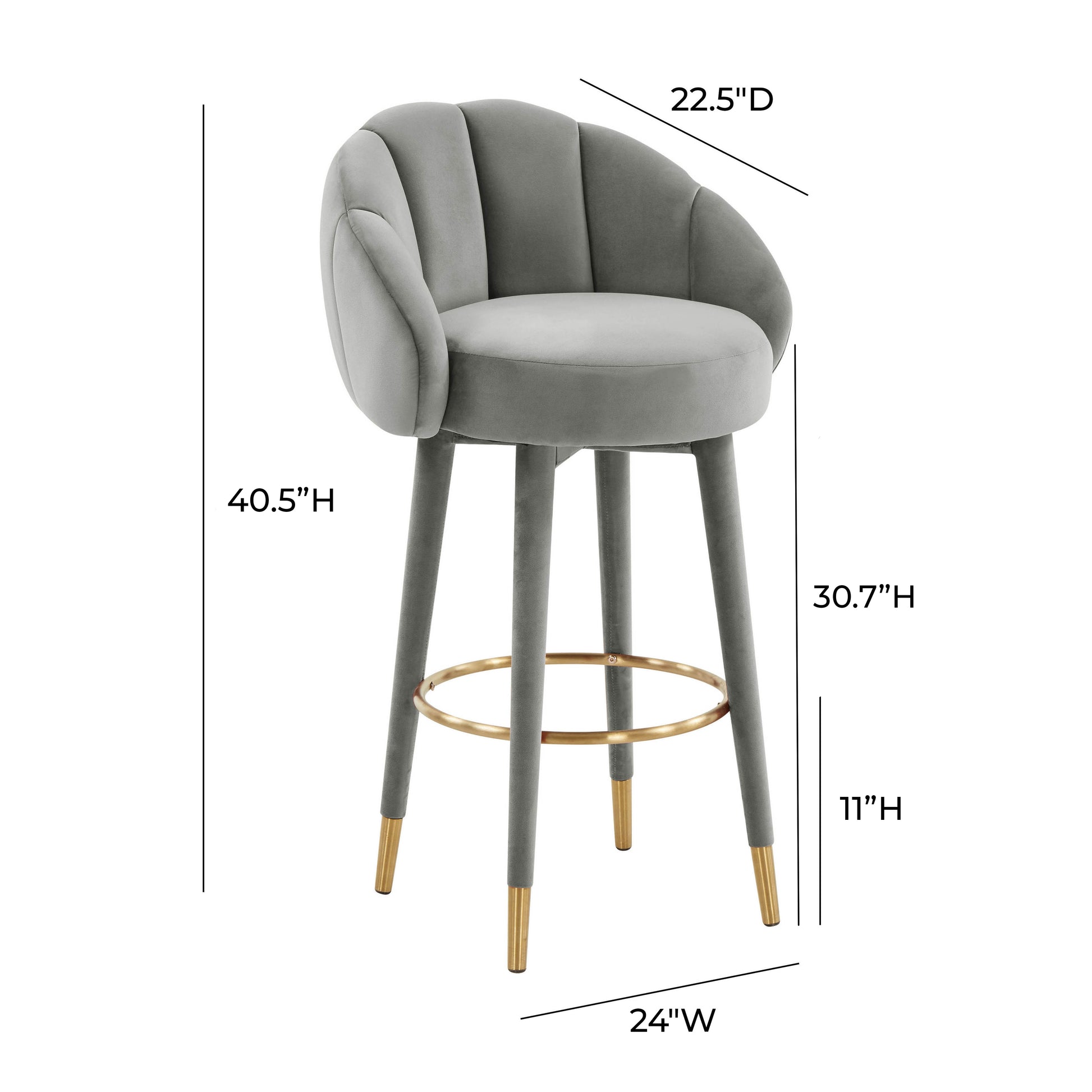 Myla Performance Velvet Swivel Stool - Light Grey / Bar Height - Image 7