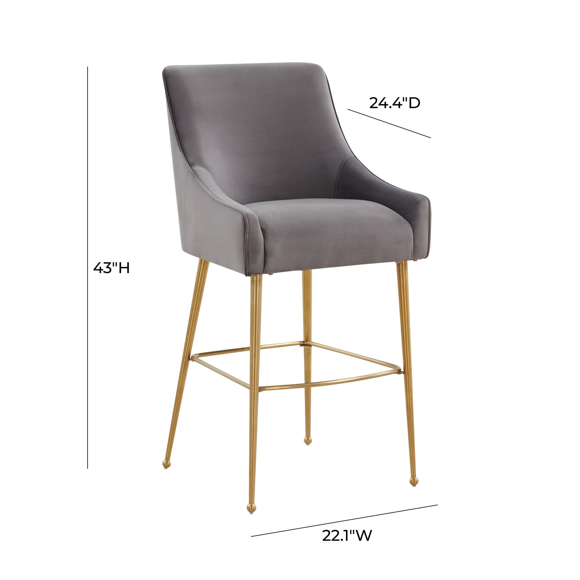 Beatrix Performance Velvet Stool - Dark Grey / Bar Height - Image 6