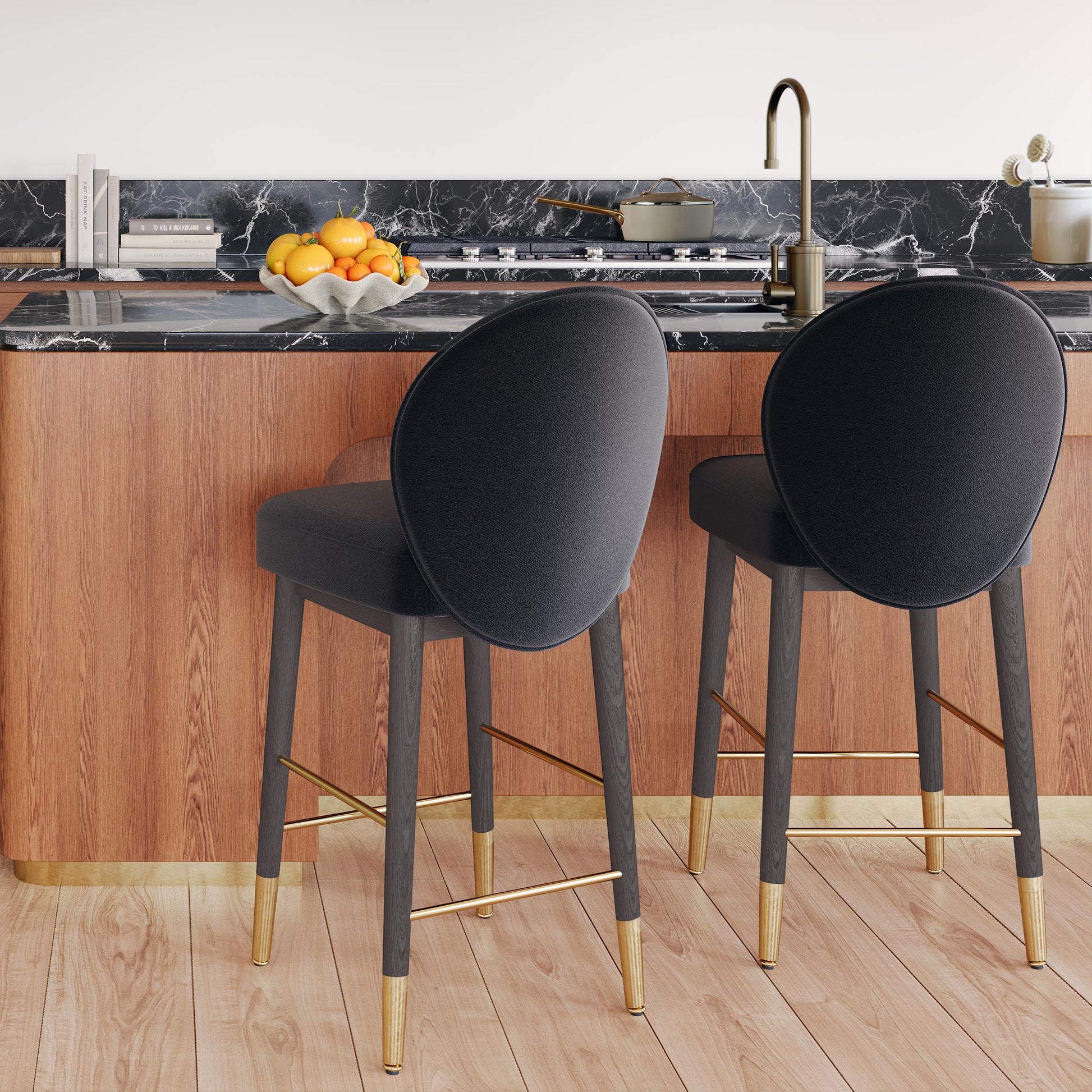 Hailey Performance Velvet Stool - Charcoal / Bar Height - Image 2