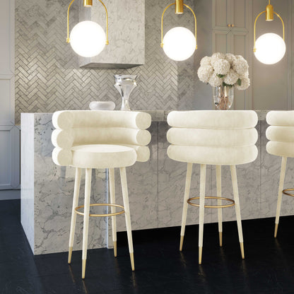 Betty Performance Velvet Stool - Cream / Bar Height - Image 1