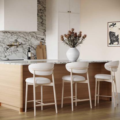 Zinea Performance Textured Velvet Counter Stool - Cream - Image 1