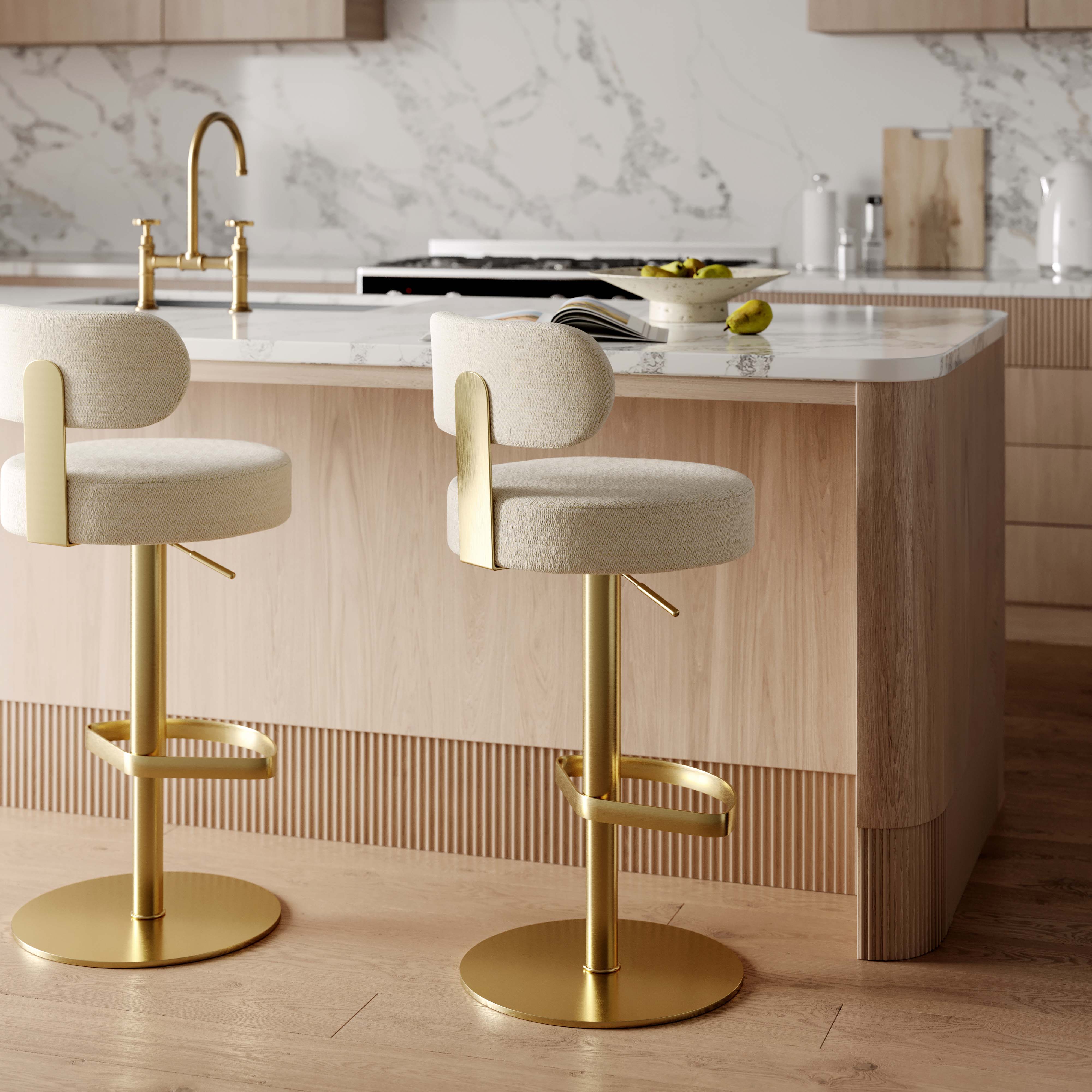 Primrose Cream Textured Performance Fabric Adjustable Stool | TOV