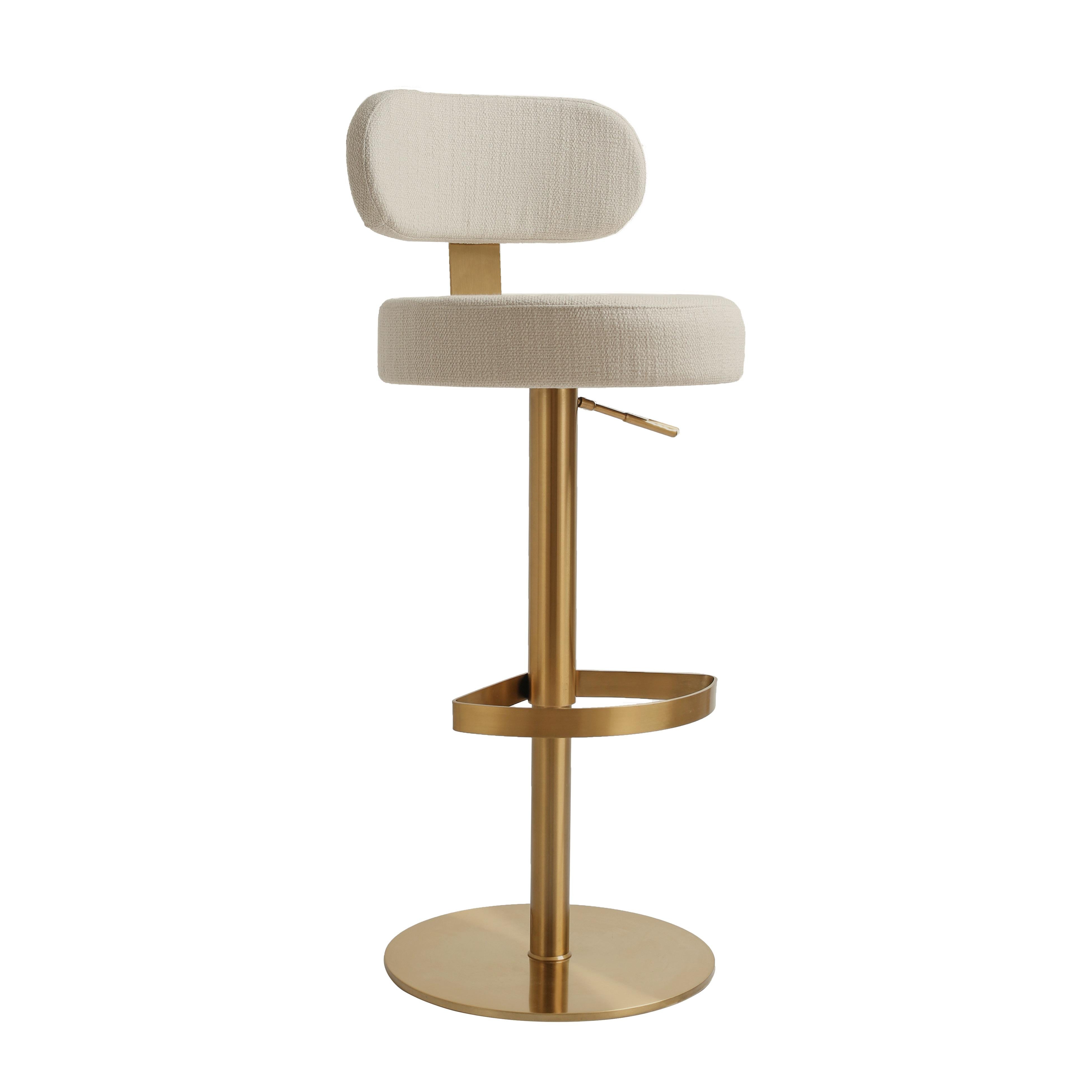 Primrose Cream Textured Performance Fabric Adjustable Stool | TOV