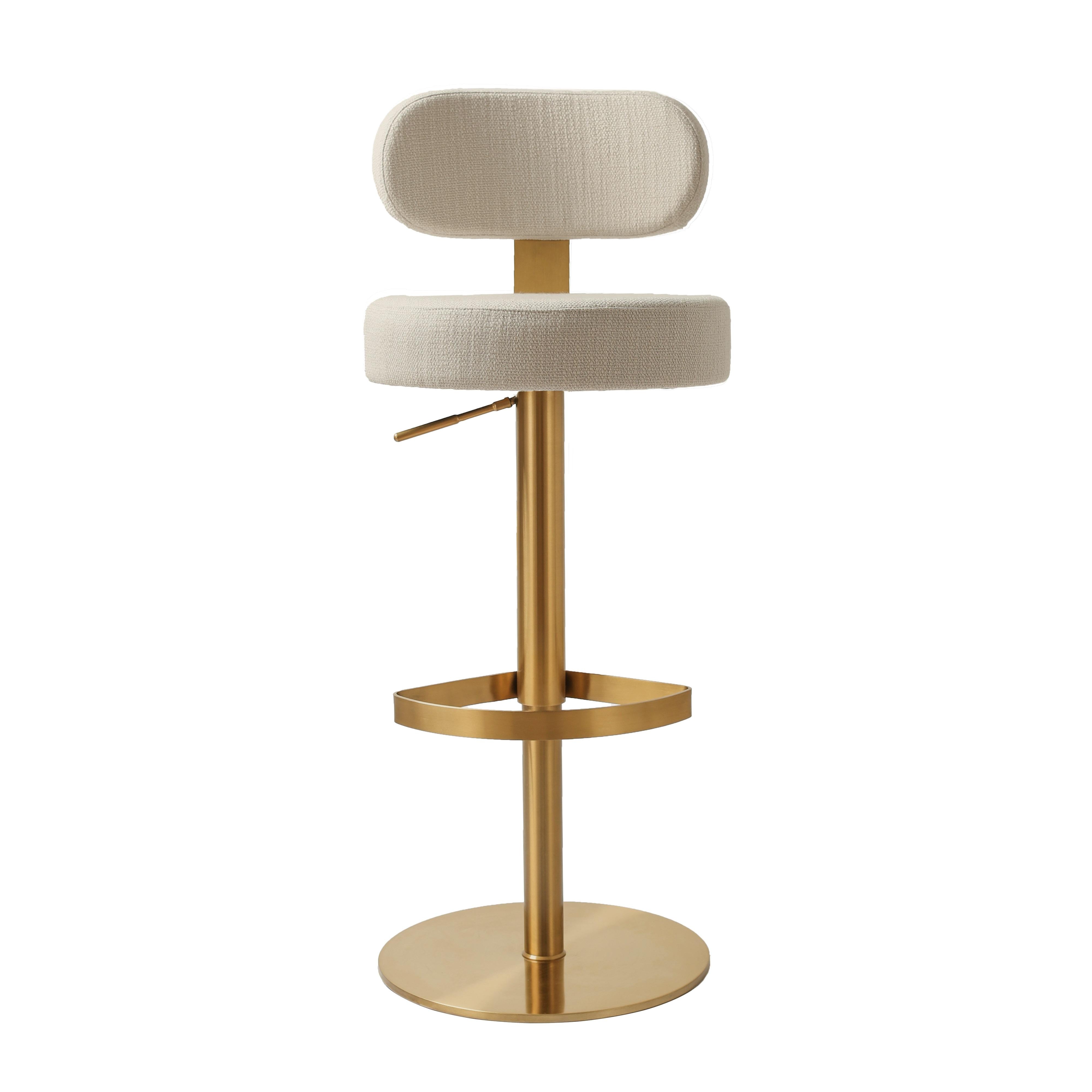 Primrose Cream Textured Performance Fabric Adjustable Stool | TOV