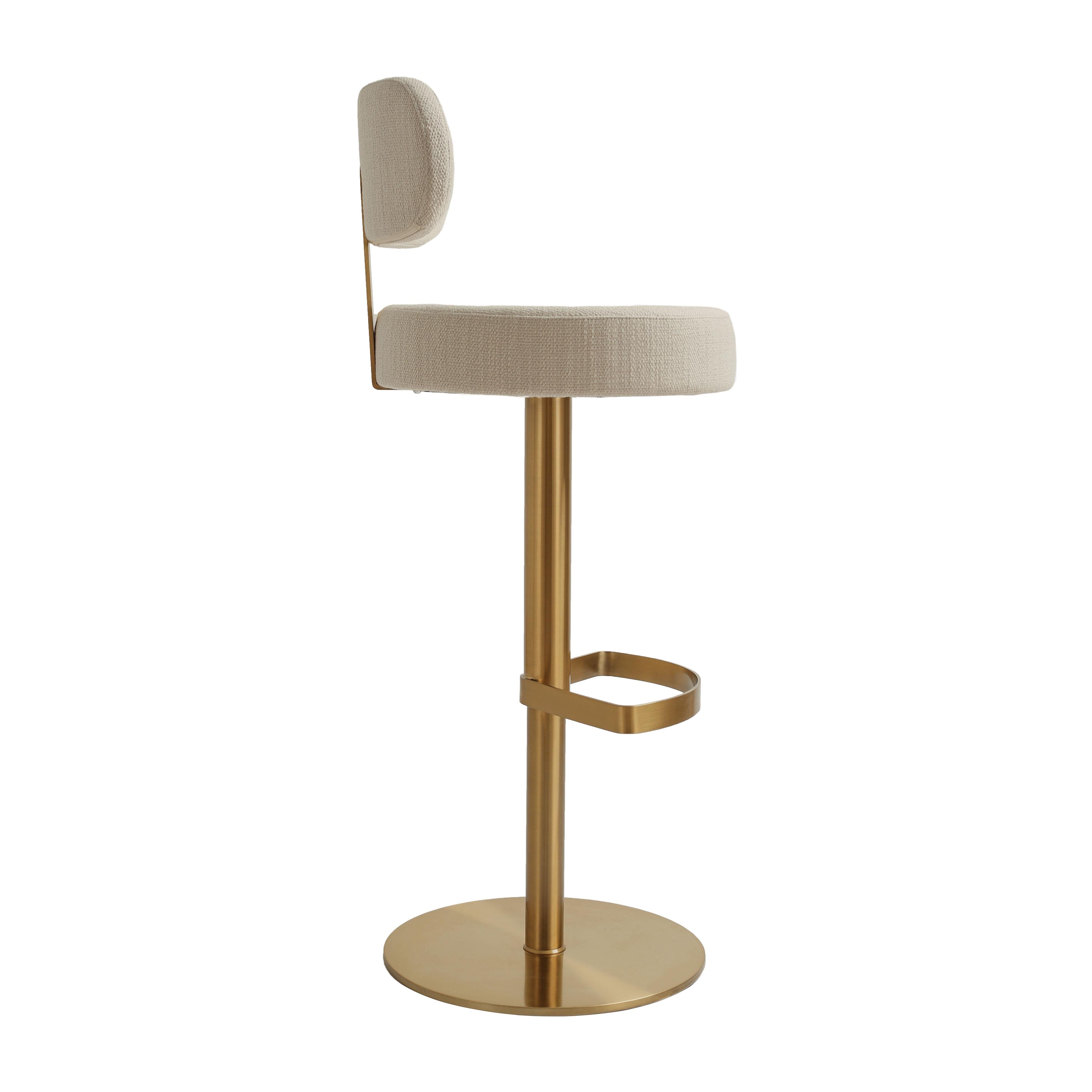 Primrose Cream Textured Performance Fabric Adjustable Stool | TOV