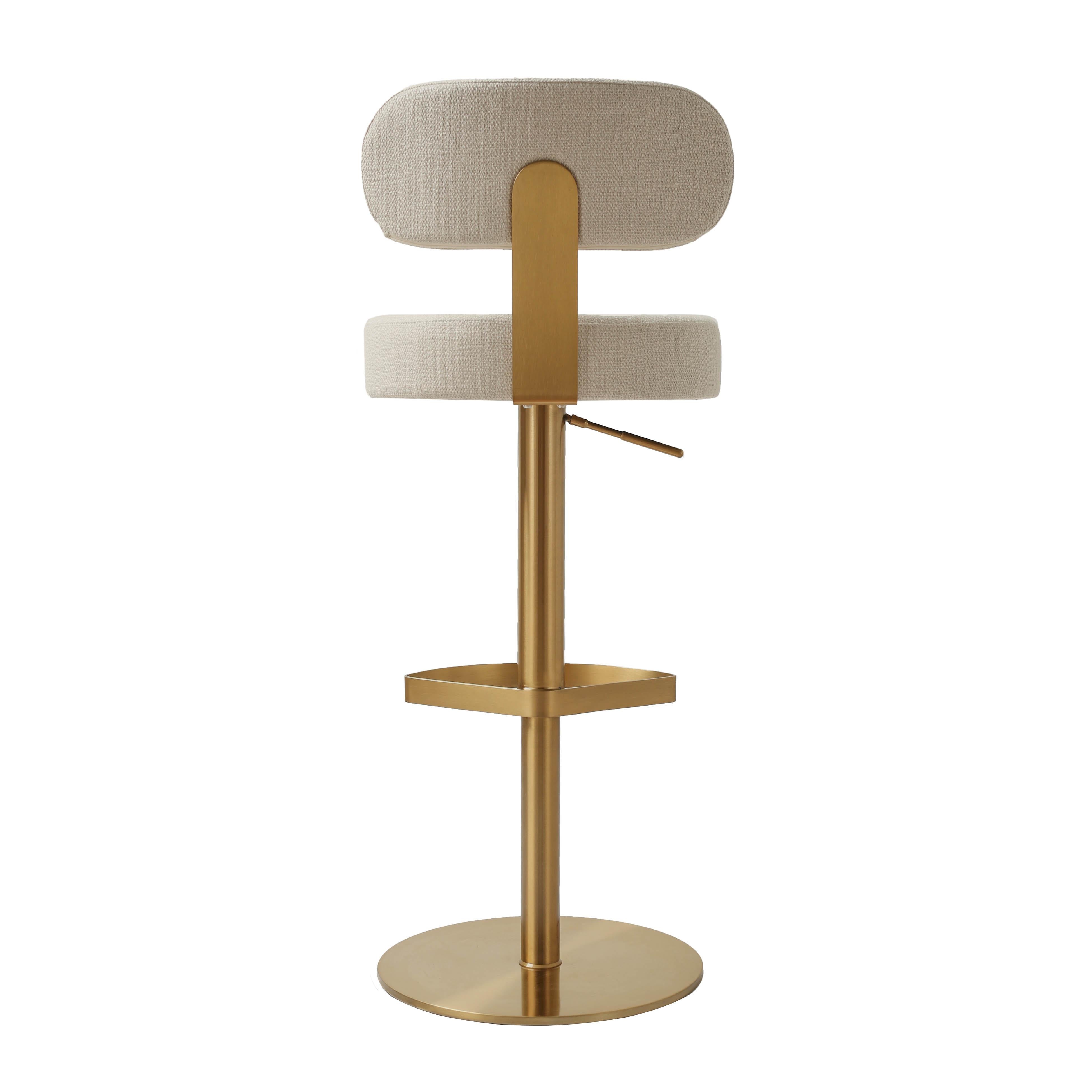Primrose Cream Textured Performance Fabric Adjustable Stool | TOV