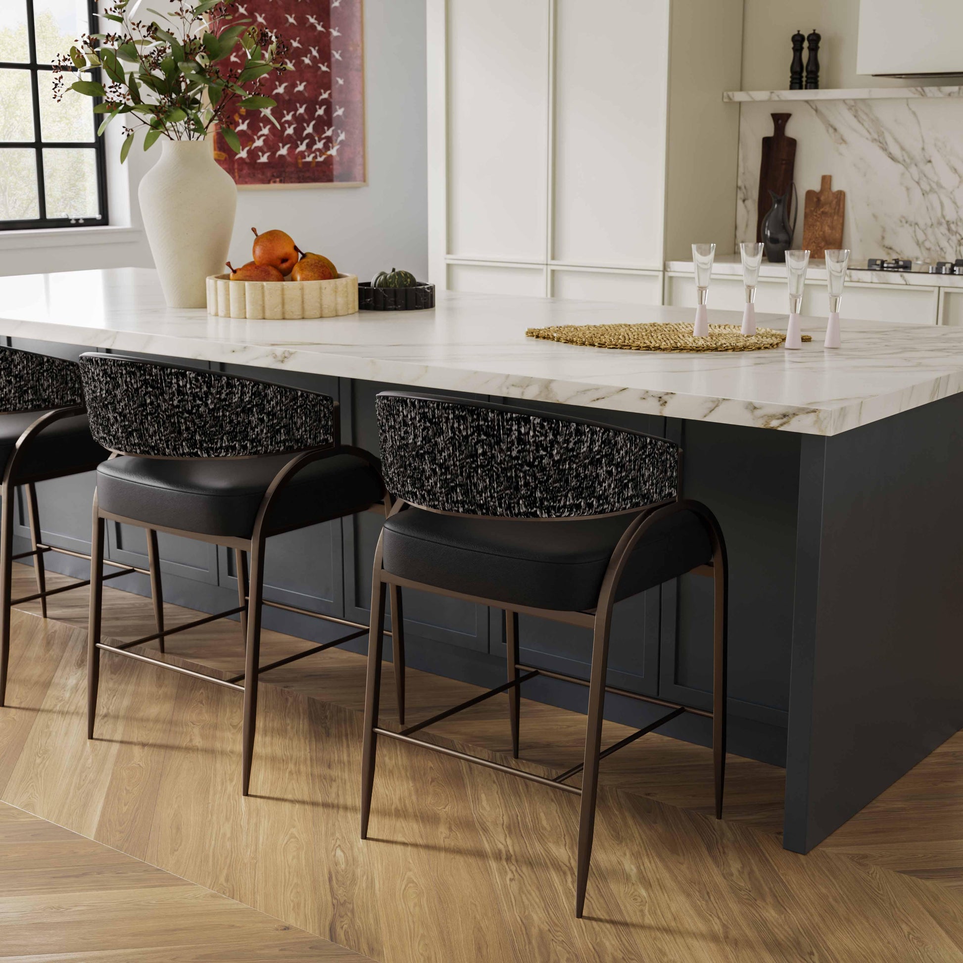 Tatum 2-Tone Performance Vegan Leather Counter Stool - Black - Image 2